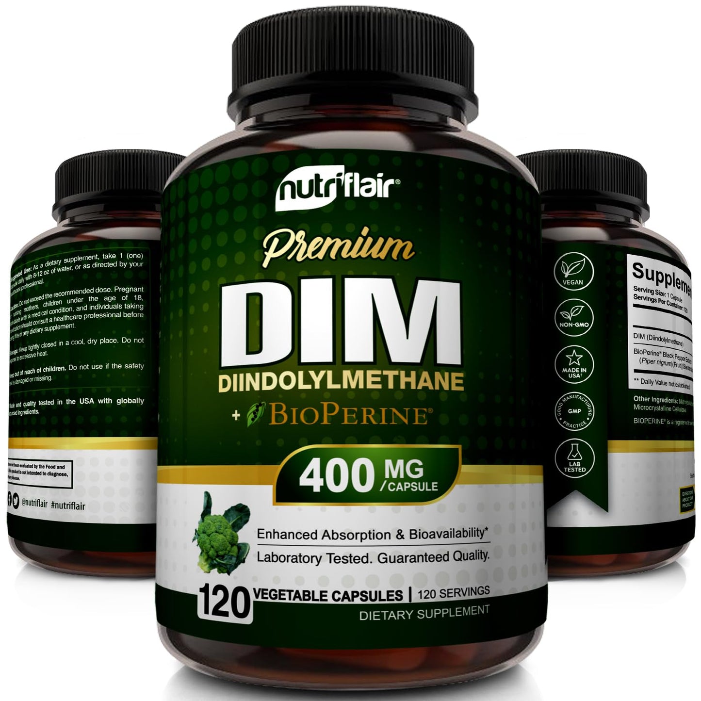 NutriFlair DIM 400mg with Bioperine – 120 Capsules | Hormone Balance & Estrogen Metabolism Support