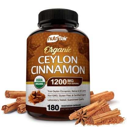 NutriFlair Organic Ceylon Cinnamon – 1200mg per Serving, 180 Capsules | Joints, Inflammation, Antioxidant