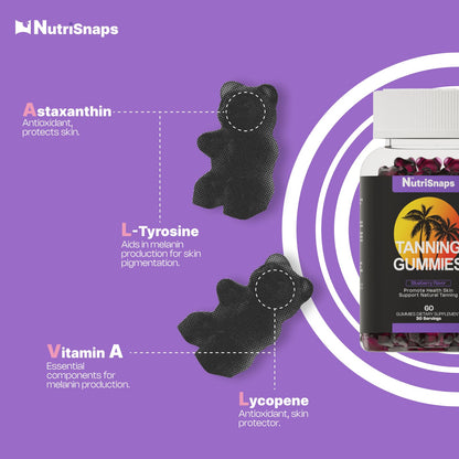 Nutrisnaps Tanning Gummies – Vegan Non-GMO Tanning Supplement (60 Gummies) | Blueberry