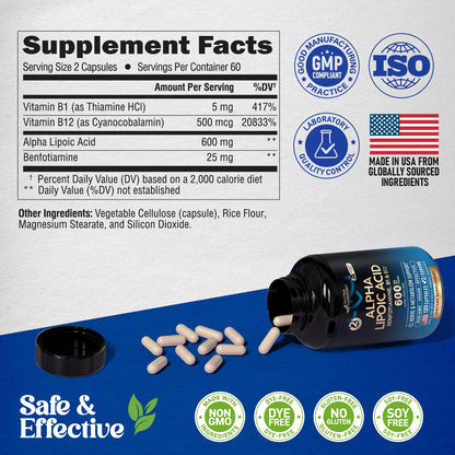 Alpha Lipoic Acid 600mg - ALA for Nerve & Energy Support | 120 Capsules