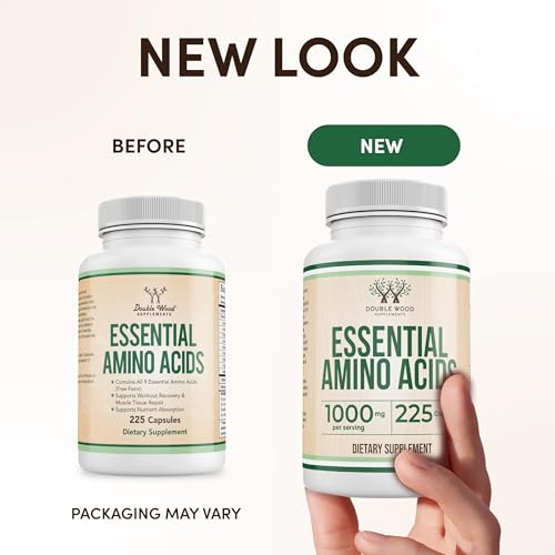 Essential Amino Acids (EAAs & BCAAs) - 1g per Serving Powder | 225 Capsules | Gluten Free | Double Wood