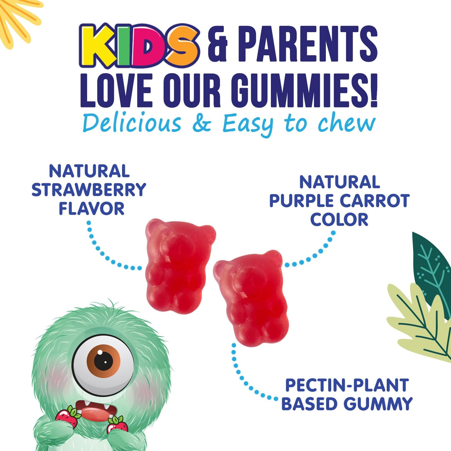 Fiber Gummies for Kids – 4g Daily Prebiotic Fiber Supplement | Plant-Based, Non-GMO, 120 Gummies