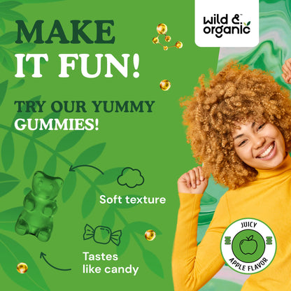Wild & Organic Chlorophyll Gummies 50mg - Detox Cleanse, Vegan & Non-GMO, 60 Chews (Pack of 2)