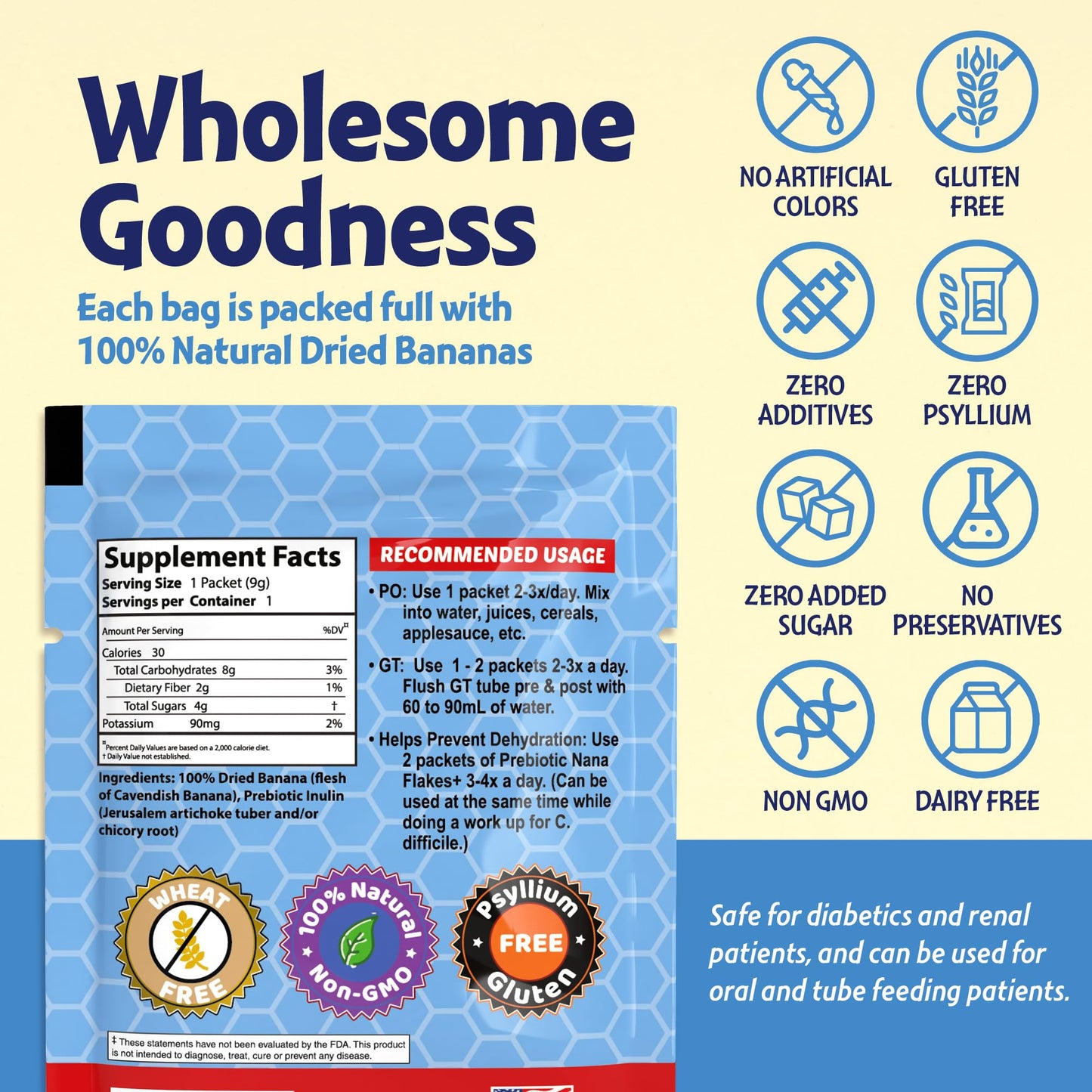 Nutritional Designs Nana Flakes with Inulin – 100% Banana, Prebiotic Fiber, Digestive Wellness