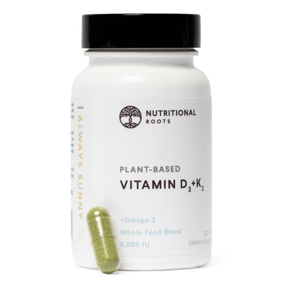 Nutritional Roots Vitamin D3 + K2 5000 IU, Probiotics 1B CFU, Algal DHA Omega-3 – Vegan Immune Support, 30 Capsules