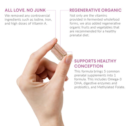 Nutritional Roots Prenatal Vitamins with DHA – Whole-Food, Probiotics, Regenerative Organic | 30 Servings