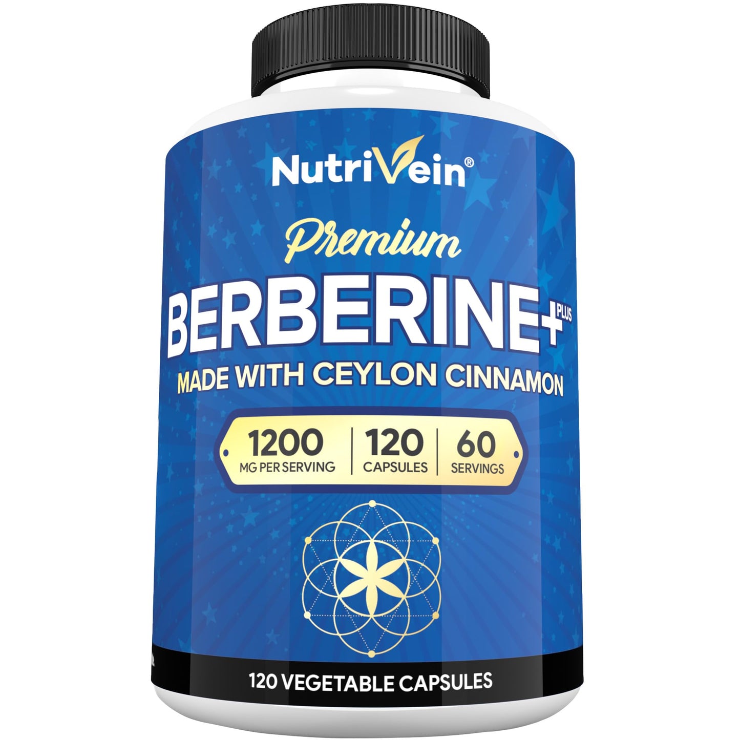 Nutrivein Premium Berberine HCL 1200 mg with Ceylon Cinnamon - 120 Capsules | High-Absorption Berberine for Digestion, Metabolism & Defenses