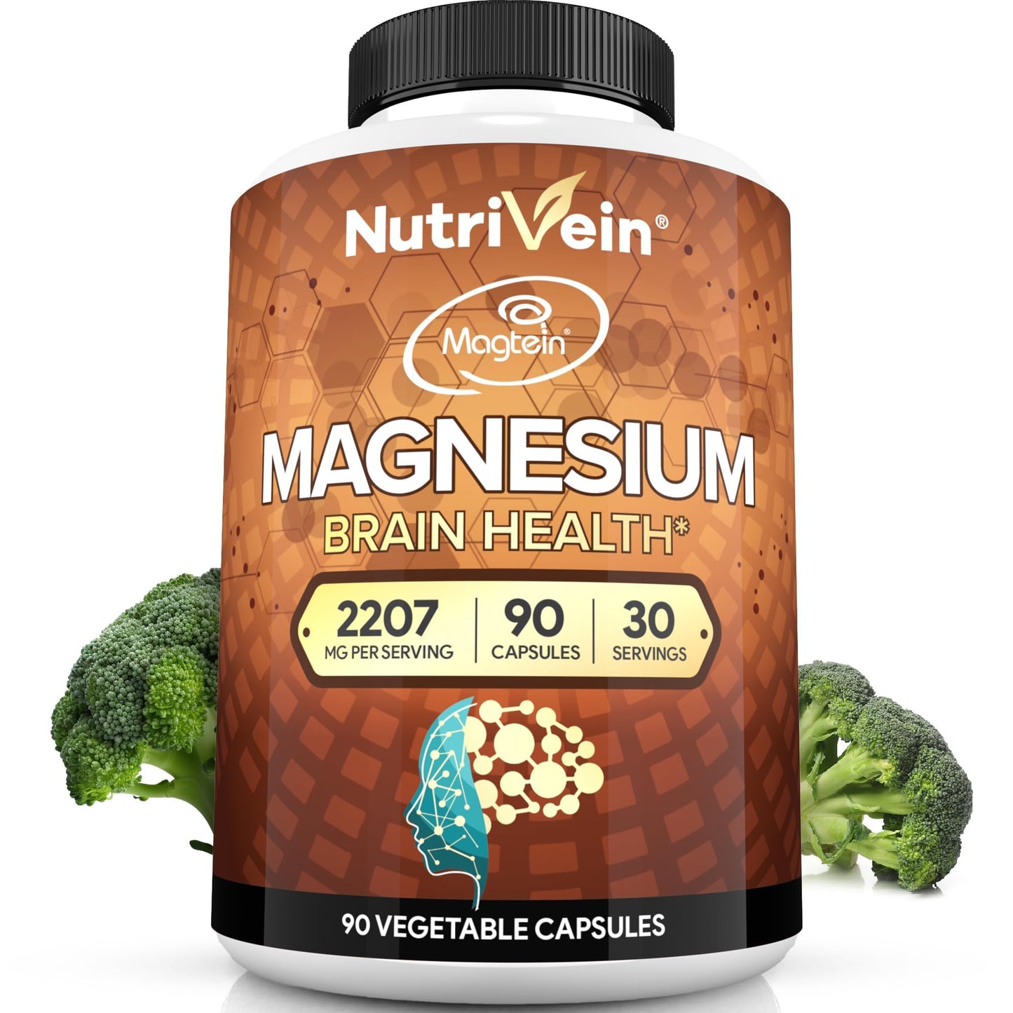 Nutrivein Magtein Magnesium L-Threonate 2207 mg – 90 Capsules | Brain, Sleep & Mood Support