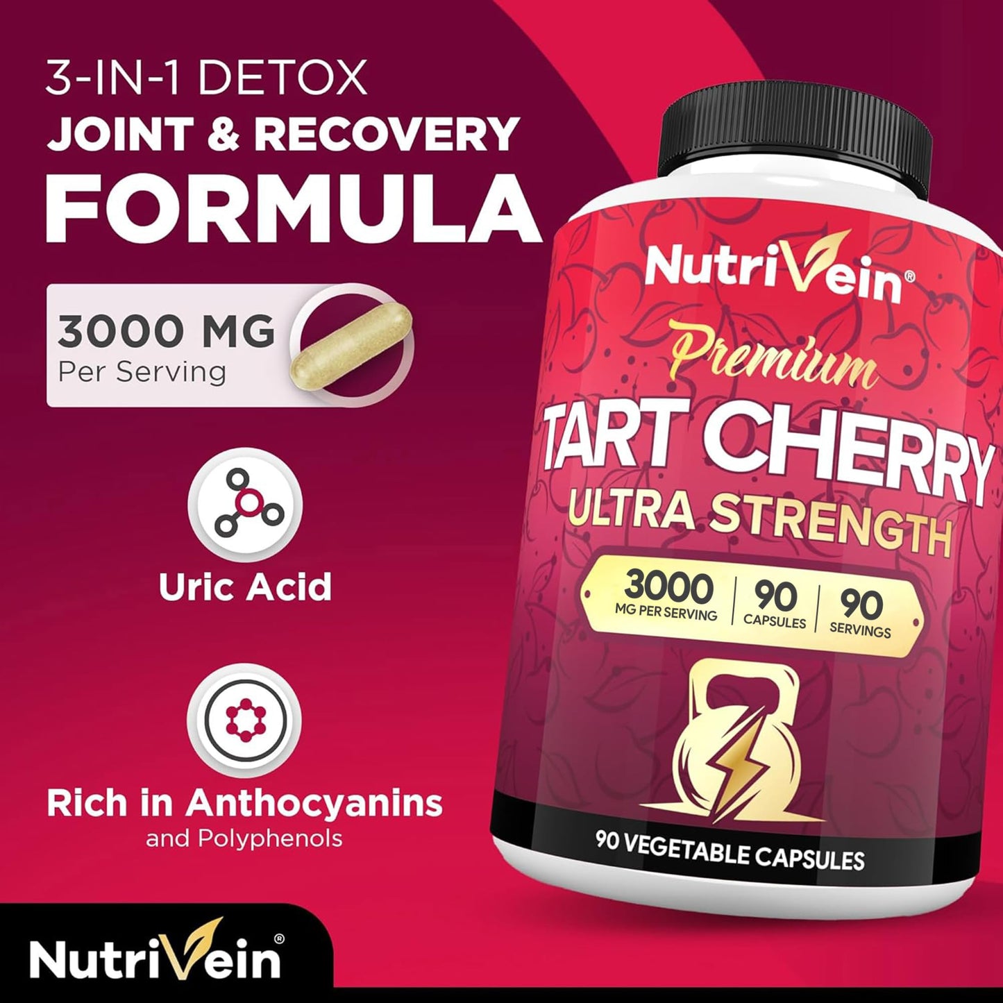 Nutrivein Tart Cherry Capsules 3000mg | Post-Workout Recovery, Sleep & Mobility
