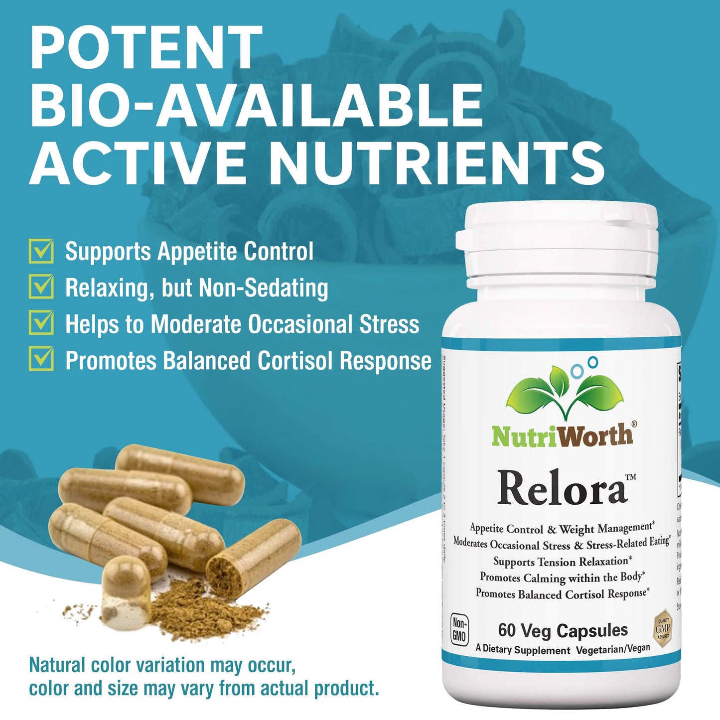 NutriWorth Relora - Stress & Weight Management Supplement. 300MG Vegetable Capsules - 60 Servings per Bottle