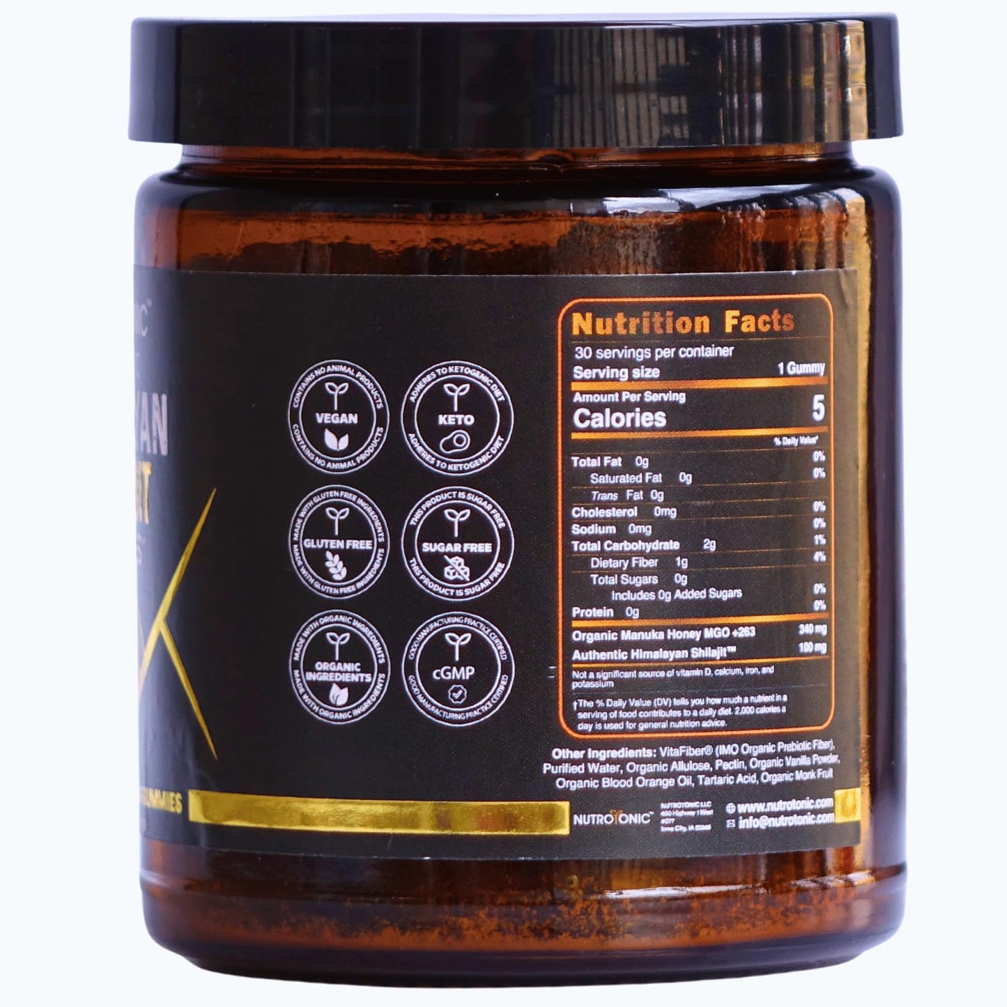 NutroTonic Himalayan Shilajit Gummies – Peach Vanilla, MGO 263 Manuka Honey – Made in USA – 30 Gummies