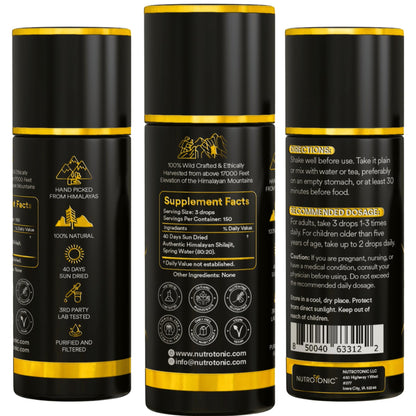 NutroTonic® Himalayan Shilajit Liquid Drops – 86% Fulvic, 10% Humic, Gold A+ (20ml)