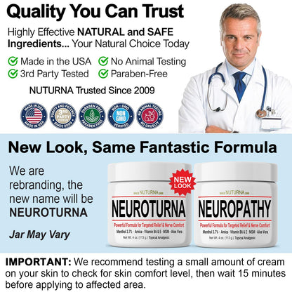 Nuturna Neuropathy Nerve Relief Cream – Fast-Acting, Paraben-Free, USA Made 4oz