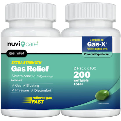 NUVICARE Extra Strength Gas Relief 125mg Softgels – Fast Gas and Bloat Relief (2 Pack)
