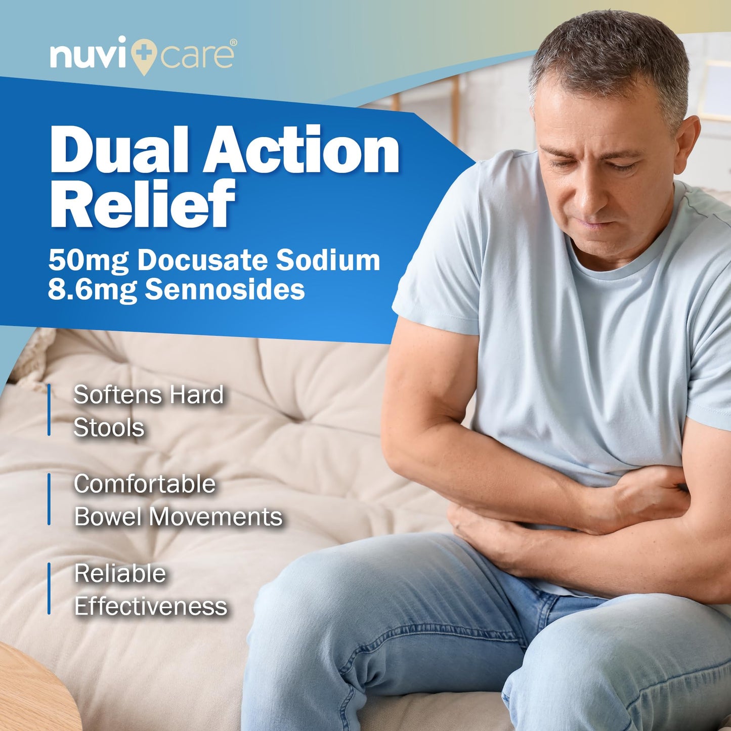 NUVICARE Senna Plus Laxative Stool Softener — Docusate Sodium 50mg + Sennosides 8.6mg | Compare to Senokot-S | 100 Tablets