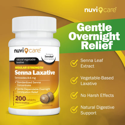 NUVICARE Senna Tablets - 8.6 mg Sennosides - Gentle Natural Laxative (2 Pack)