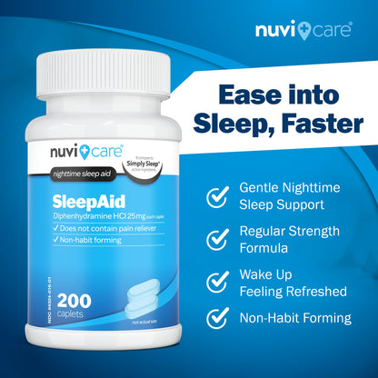 NUVICARE Nighttime Sleep Aid 25 mg Diphenhydramine HCl – Regular Strength, 2 Pack, Non-Habit Forming
