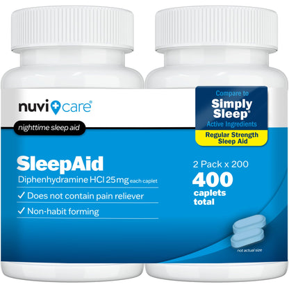 NUVICARE Nighttime Sleep Aid 25 mg Diphenhydramine HCl – Regular Strength, 2 Pack, Non-Habit Forming