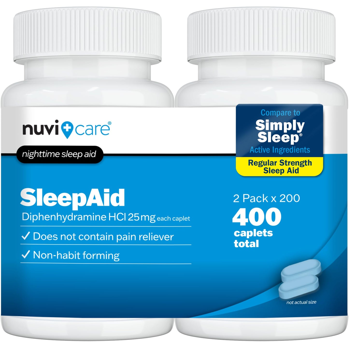 NUVICARE Nighttime Sleep Aid 25 mg Diphenhydramine HCl – Regular Strength, 2 Pack, Non-Habit Forming