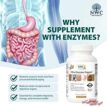 NWC Naturals Ultra-Enzyme Support – Digestive Health Supplement (200 Count)