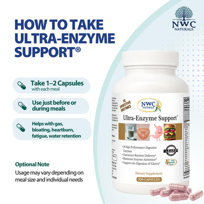NWC Naturals Ultra-Enzyme Support – Digestive Health Supplement (200 Count)