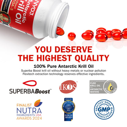 NYO3 Krill Oil 1000mg – EPA/DHA 270mg per Softgel | Antarctic Krill Oil with Astaxanthin