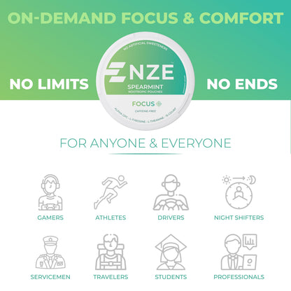 NZE Caffeine Free Nootropic Pouches – Spearmint, Alpha GPC, L-Tyrosine & L-Theanine | No Sugar or Artificial Sweeteners | 15 Pouches/Can, 5 Pack