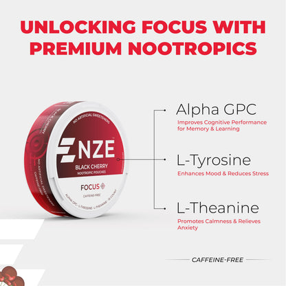 NZE Caffeine Free Nootropic Pouches - Black Cherry (15 Pouches/Can, 5 Pack)