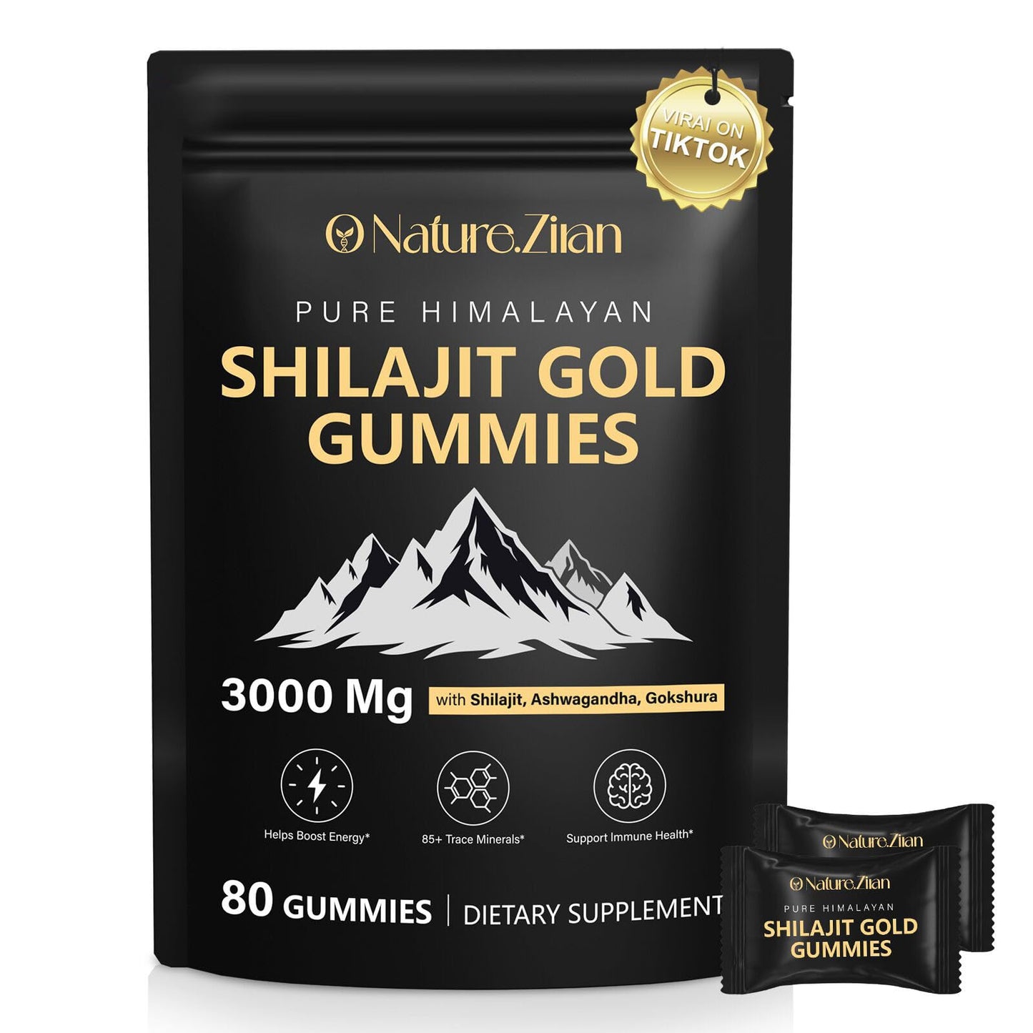 O NATURE ZIRAN Shilajit Gummies for Men & Women - 85+ Minerals, Ashwagandha & Gokshura, 80 Gummies