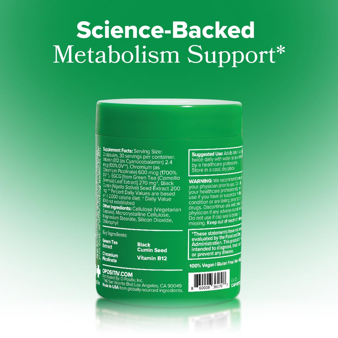 O Positiv Moto Women's Metabolism Support - Energy, Cravings, Vegan Capsules (30 Servings)