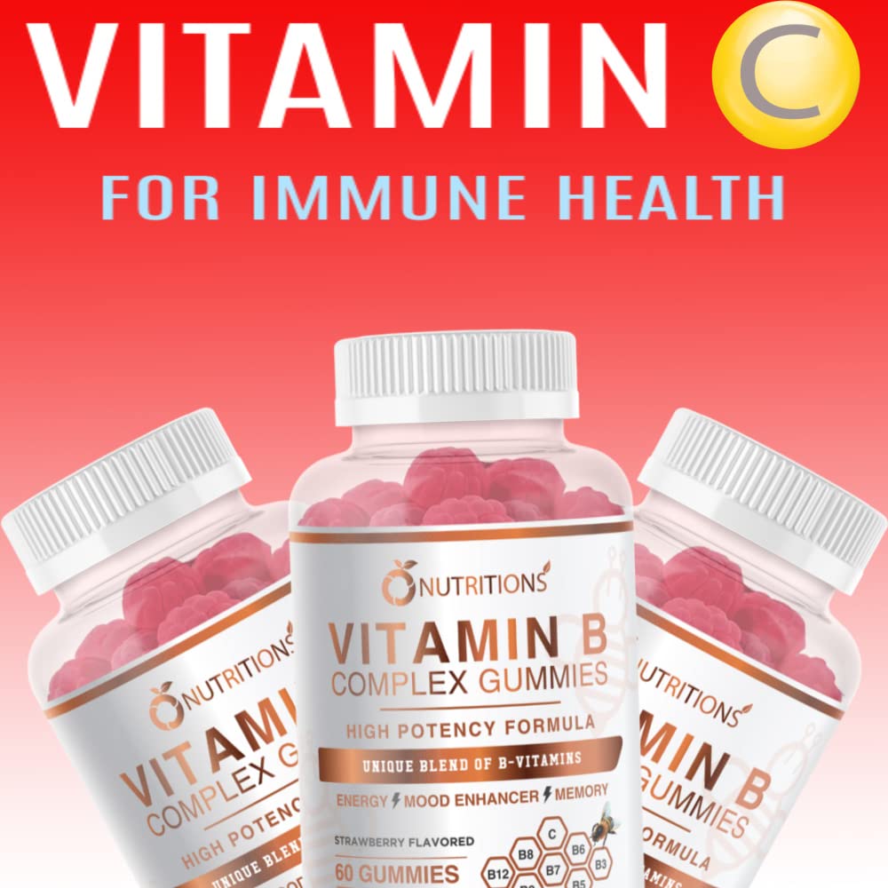 O NUTRITIONS Vitamin B Complex Vegan Gummies with Vitamin B12, B7 as Biotin, B6, B3 as Niacin, B5, B6, B8, B9 as Folate for Stress, Energy and Healthy Immune System (2 Pack)