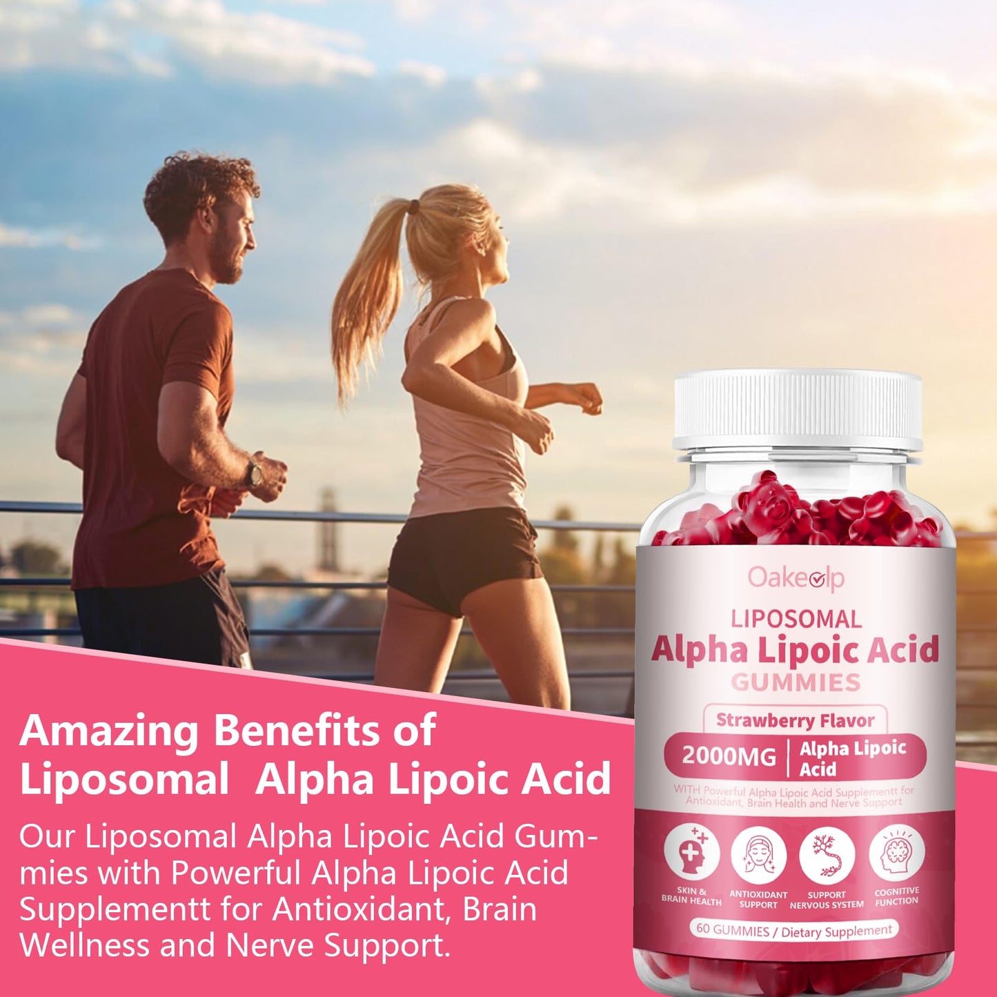 Oakevlp 2000mg Liposomal Alpha Lipoic Acid Gummies – 2 Pack, Biotin & Benfotiamine