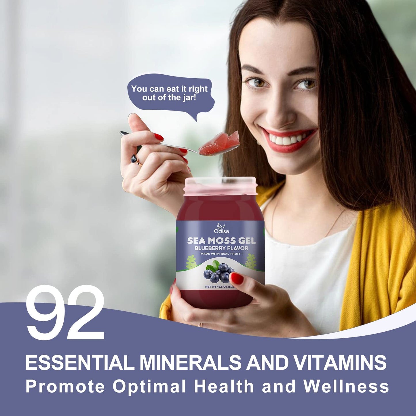 OALSE Sea Moss Gel - 18.5oz Blueberry Flavor | Raw Sea Moss Gel with Minerals, Proteins & Vitamins - Vegan-Friendly
