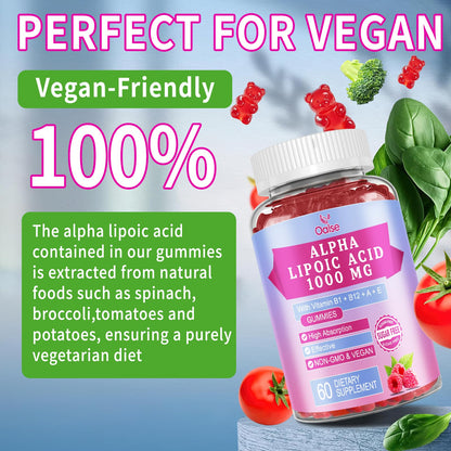 OALSE Alpha Lipoic Acid Gummies 1000mg – Sugar Free Raspberry, 60 Gummies