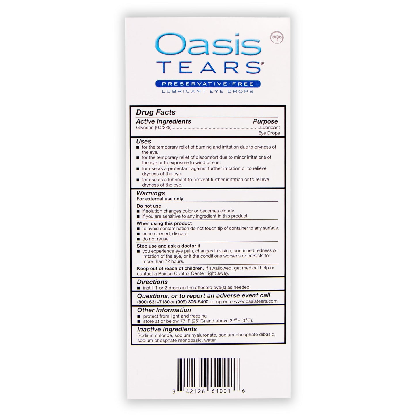 OT6100 Oasis TEARS Preservative-Free Eye Drops | 30 Single-Use Vials
