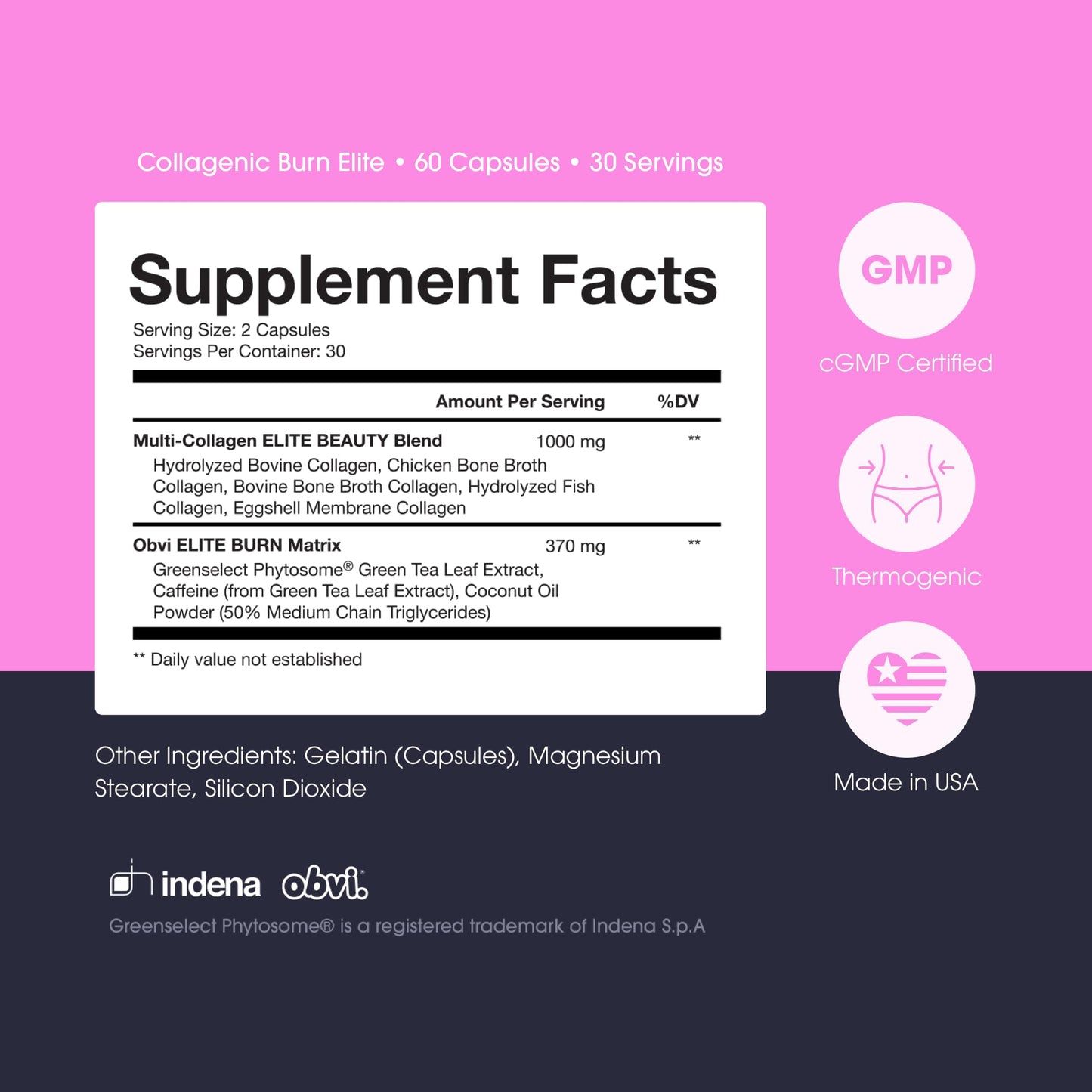 Obvi Burn Elite – Metabolism, Energy & Focus Support | Collagen + Green Tea | 60 Capsules