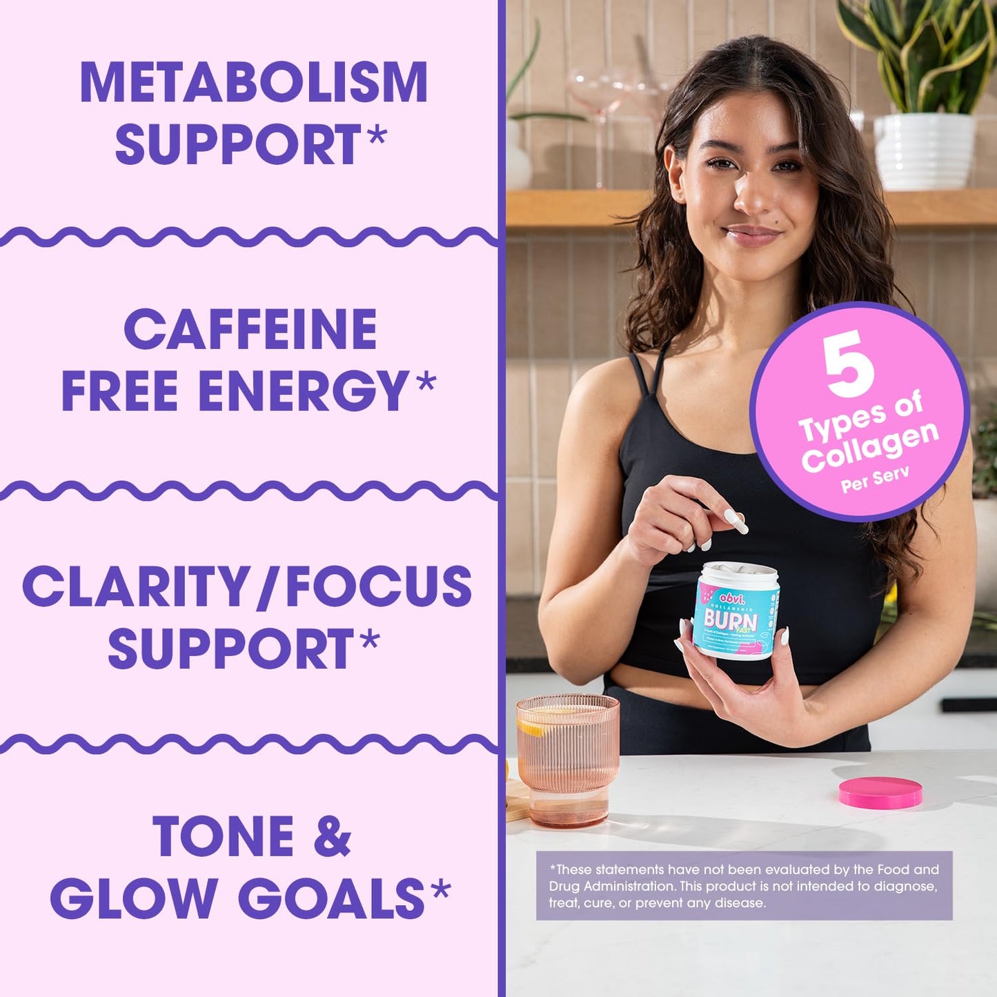 Obvi Multi Collagen Burn Fast | Hydrolyzed Collagen Peptides Types I, II, III, V, X | Keto & Gluten Free | 30 Servings