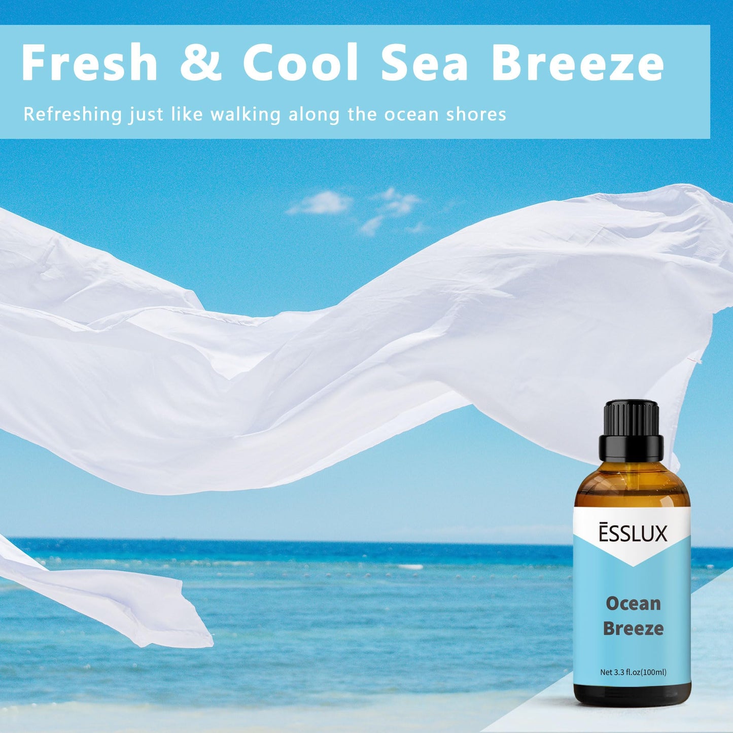 Ocean Breeze Fragrance Oil – ESSLUX 100 ml (3.3 oz) | Diffuser, Candle, Soap & Massage Oil