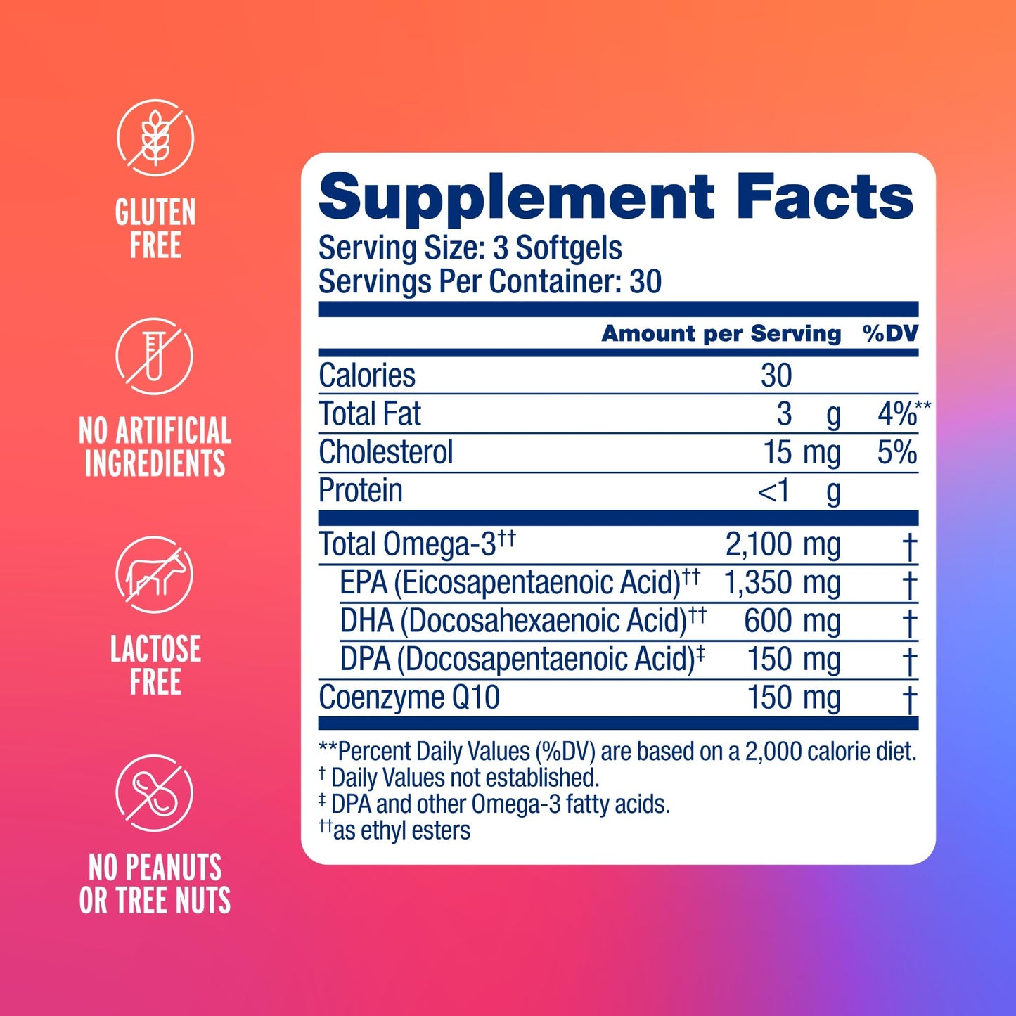 Oceanblue Omega-3 2100 with CoQ10 | Triple-Strength Fish Oil + CoQ10 | Orange Flavor | Heart Support | 90 Softgels