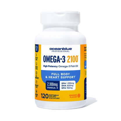 Oceanblue Professional Omega-3 2100mg Fish Oil – Triple Strength EPA, DHA & DPA | Burpless, Wild-Caught, Orange Flavor | 120 Count