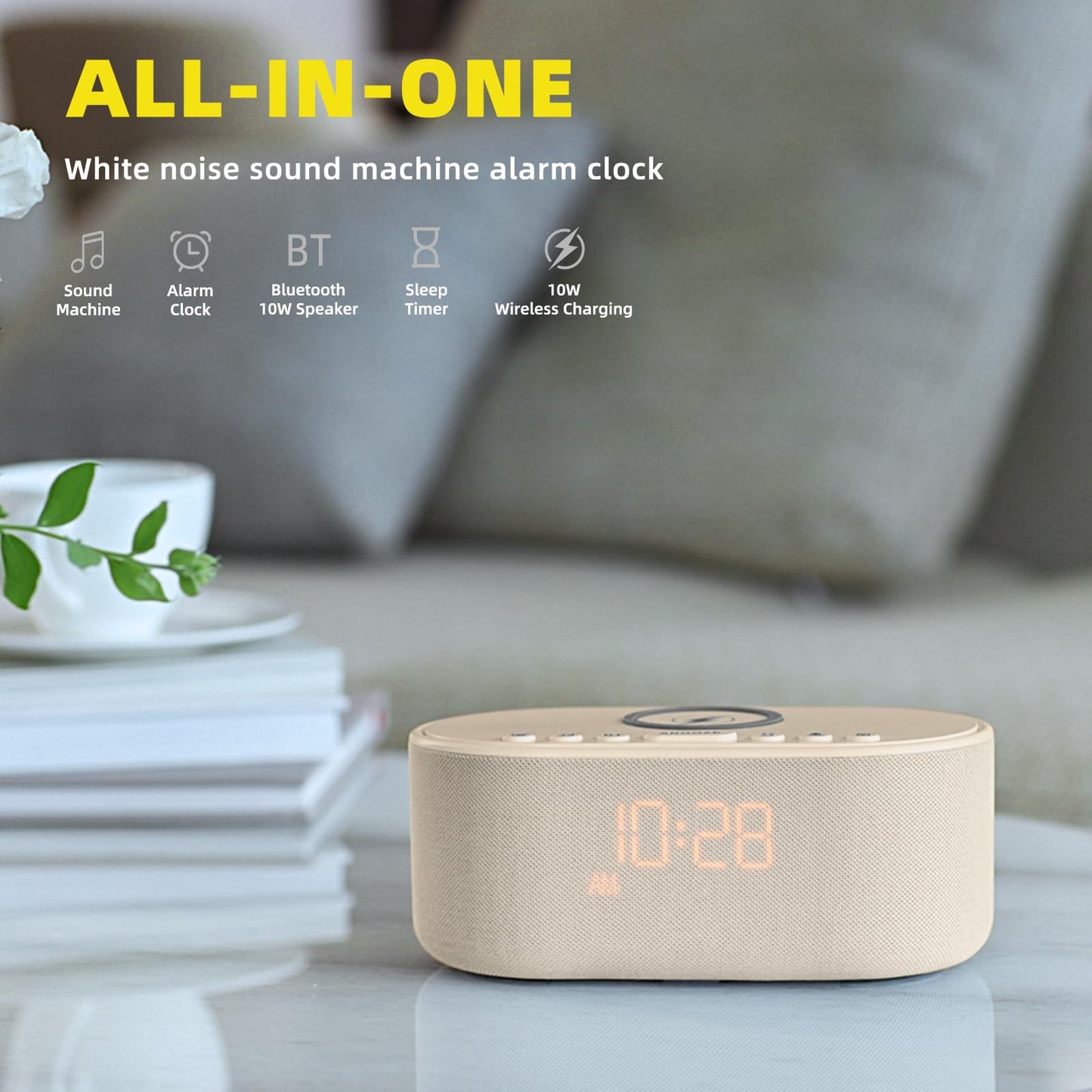 Odokee Sound Machine Alarm Clock – Bluetooth 10W Speaker & Wireless Charging | Putty