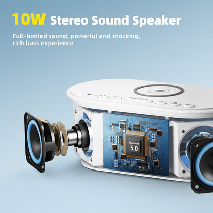 Odokee Sound Machine Alarm Clock with Wireless Charger - 21 Soothing Sounds & 10W Bluetooth Speaker