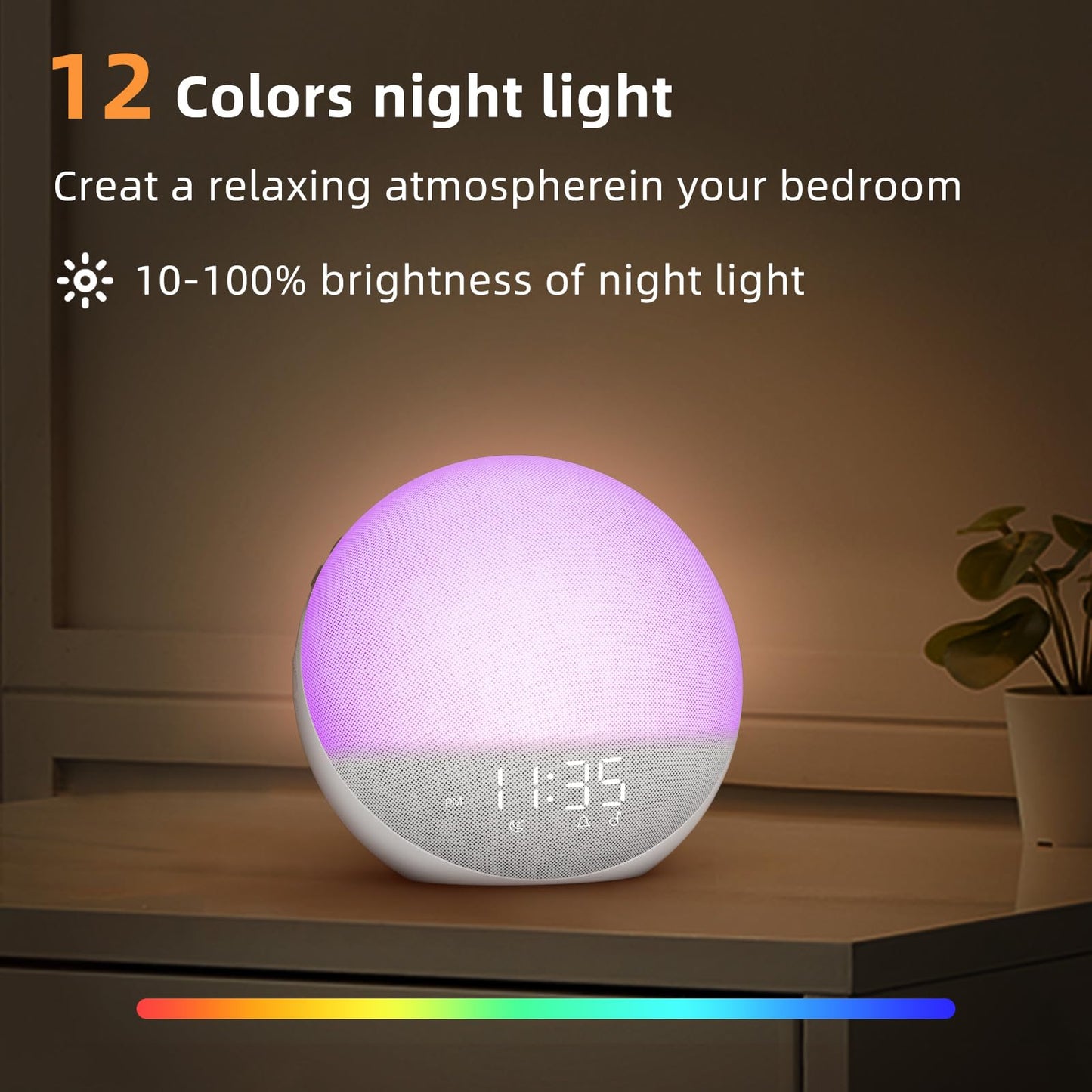 Odokee Sunrise Alarm Clock with White Noise Machine – Natural Wake Up Light, Bluetooth Speaker, 25 Sleep Sounds (Frost White)