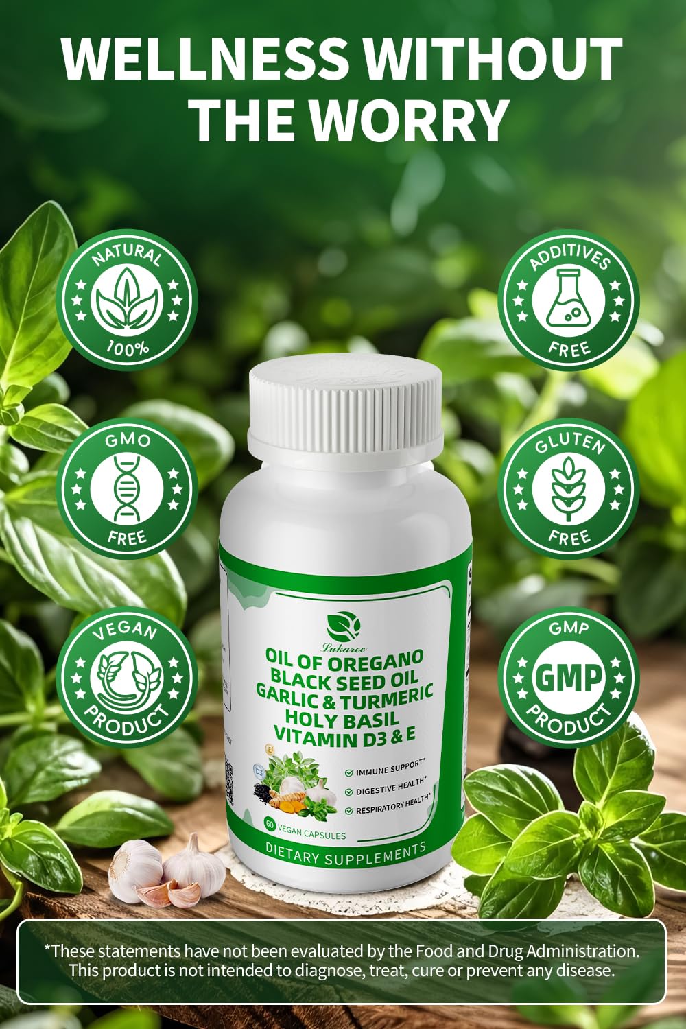 Organic Oil of Oregano Capsules with Black Seed Oil, Garlic, Turmeric, Holy Basil, Vitamin D3, E & Black Pepper – 4 Month Supply (Vegan, Non-GMO)