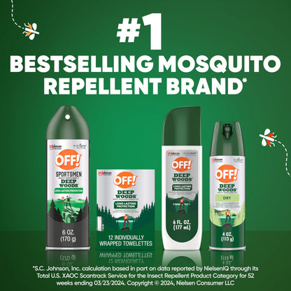 OFF! Deep Woods Mosquito & Insect Repellent Wipes – 12 Towelettes, 8-Hour Protection