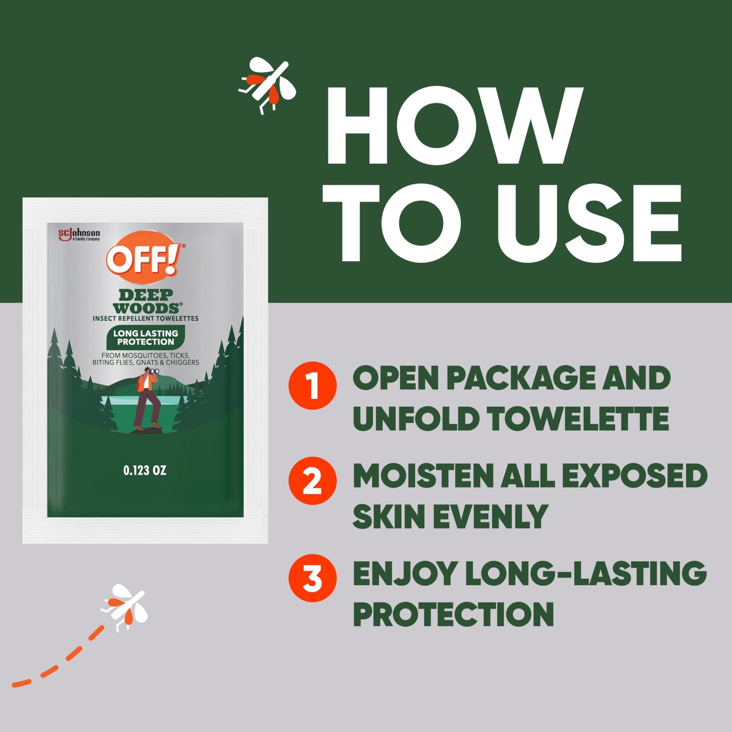 OFF! Deep Woods Mosquito & Insect Repellent Wipes – 12 Towelettes, 8-Hour Protection