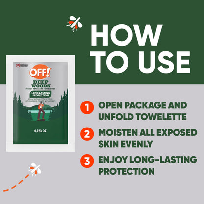 OFF! Deep Woods Mosquito & Insect Repellent Wipes – 12 Towelettes, 8-Hour Protection