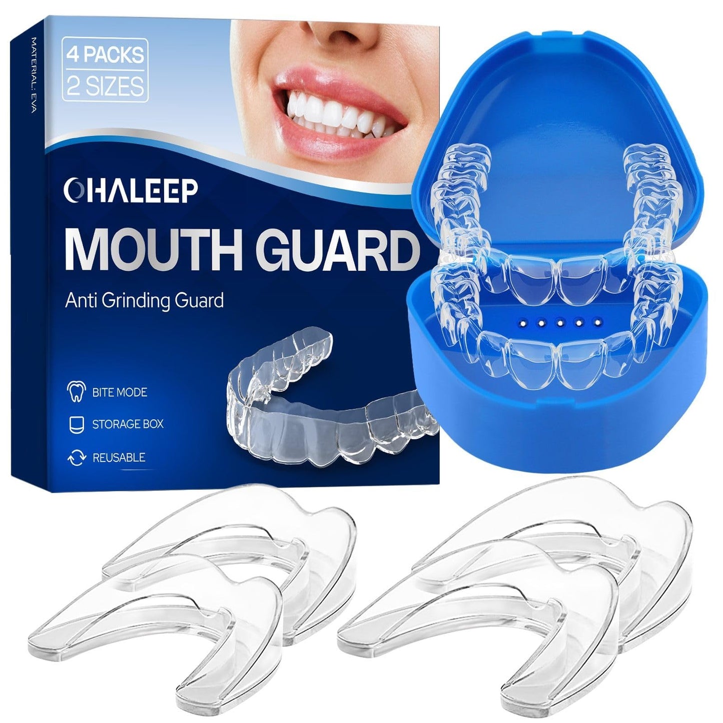 OHALEEP Anti Grinding Mouth Guard for Clenching Teeth at Night, Teeth Grinding Mouthguards for Sleeping, Mouth Guard for Grinding Teeth at Night, Night Guards for Teeth Grinding for Adults