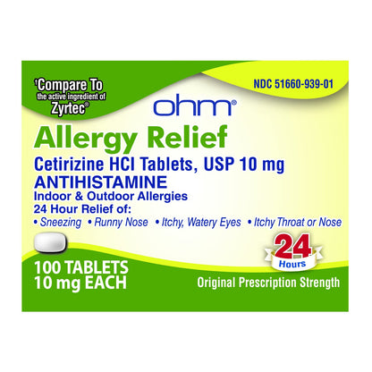 Ohm Cetirizine 10 mg – All Day Allergy Relief (100 Count)