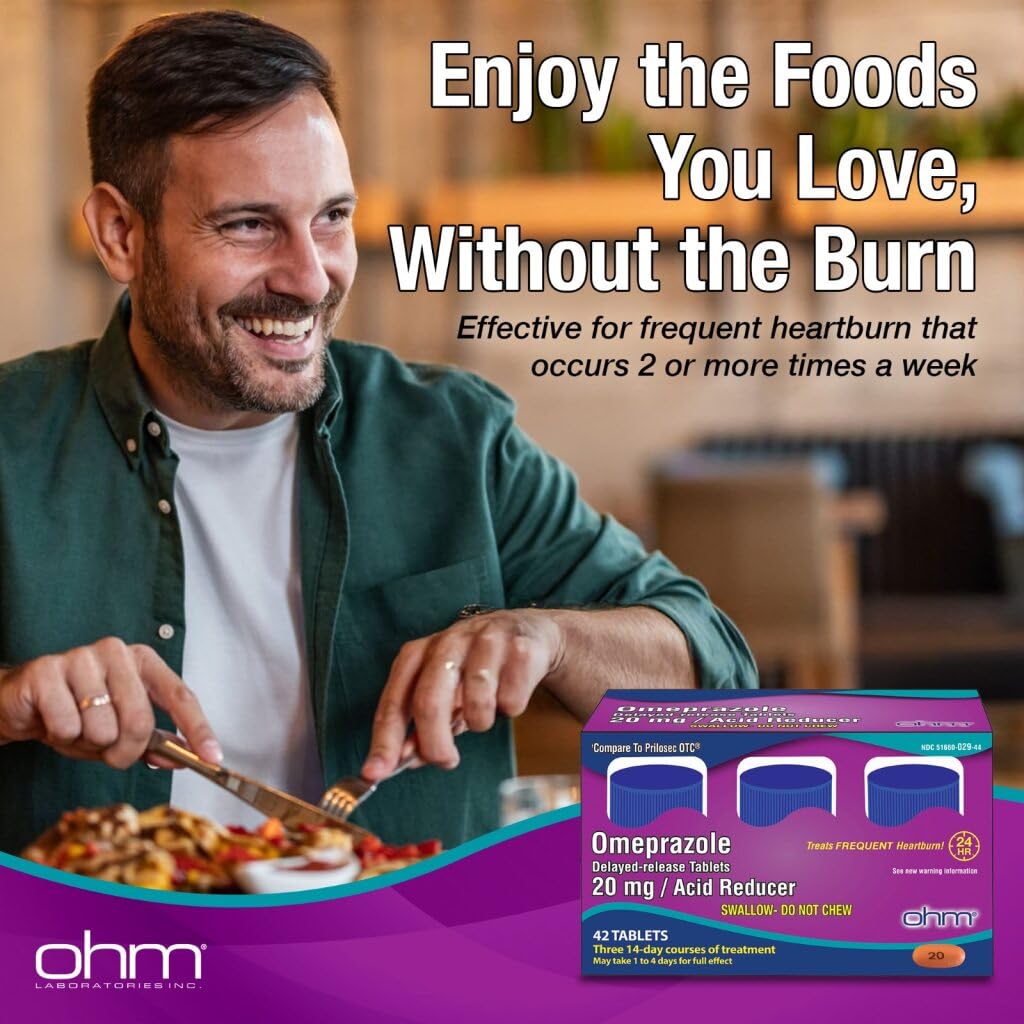 Ohm Omeprazole 20mg - 42-Tablet Delayed-Release Heartburn Relief (24-Hour) | Ohm
